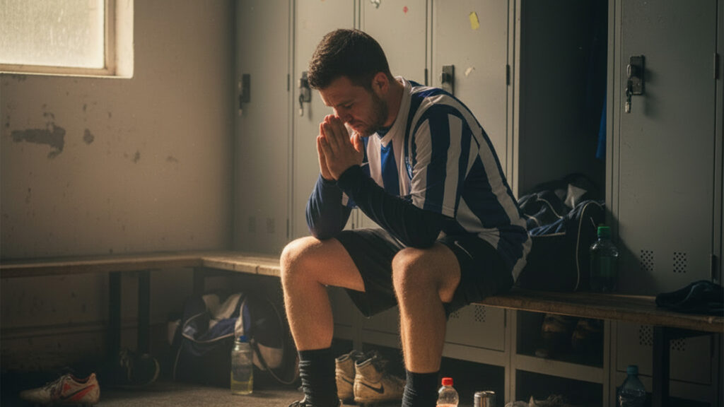 Ein Sportler betet in der Kabine